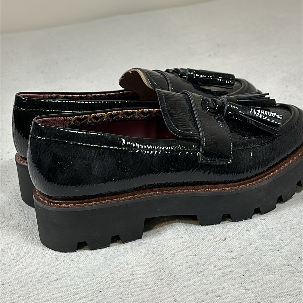 Franco Sarto Black Patent Tassel Lug Sole Loafers - Picture 13 of 13